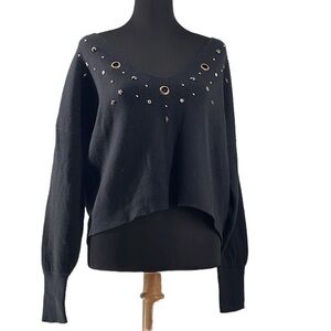 Wildfox Navy Studded Stars V-Neck Cotton Sweater #59